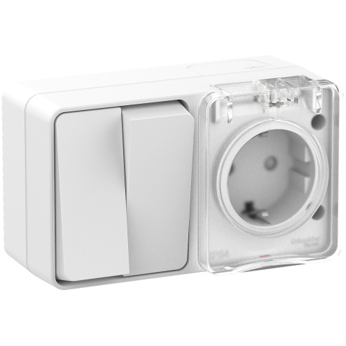 Блок о/у AtlasDesign Profi54 Розетка 1м с/з с з/ш 16А + Выкл. 2кл белый IP54 SchE                                         фото 3                    