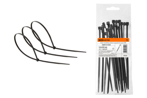 Хомут 3,6х300мм нейлон (черный) (25 штук) ТДМ                                        