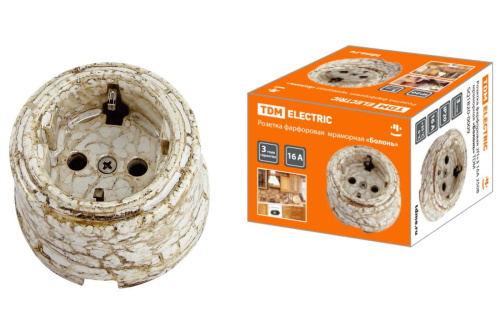 Розетка фарфоровая 2П+З 16А 250В мраморная «Болонь» ТДМ                                        