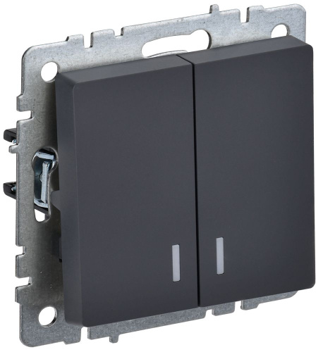 Выключатель с/у BRITE 2кл графит, механизм IP20 10А с инд. ИЭК                                        