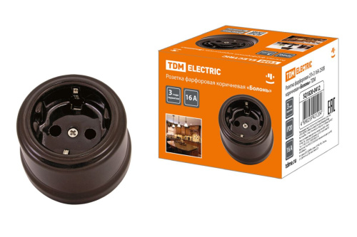 Розетка фарфоровая 2П+3 16А 250В коричневая «Болонь» ТДМ                                        