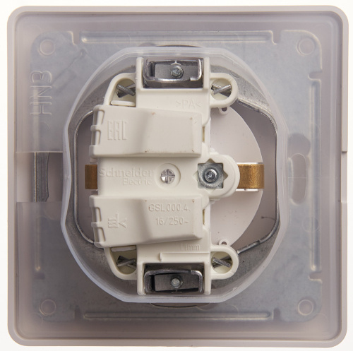 Розетка с/у GLOSSA 1м с/з с з/ш белый IP44 в сборе 16А с защ.крыш. (упак-10шт) SchE                                         фото 7                    