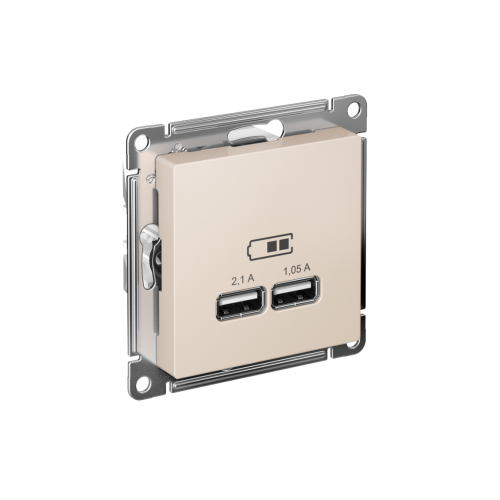 Розетка с/у AtlasDesign USB 1м бежевый механизм 5В, 1 порт х 2,1А, 2 порта х 1,05А  SchE                                        