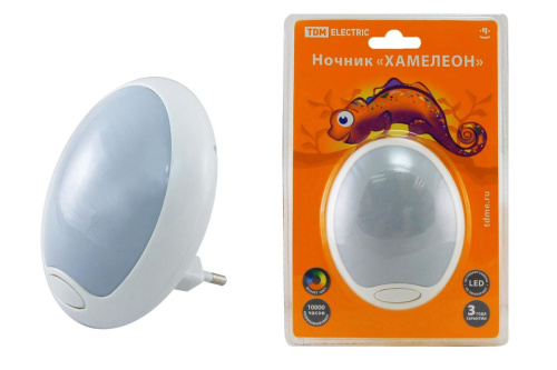 Ночник "Хамелеон"  D 85  с выключателем,белый, 0,5Вт, 220 В ТДМ                                        