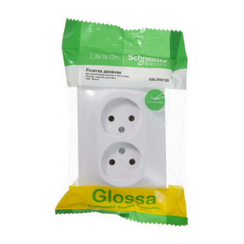 Розетка с/у GLOSSA 2м б/з белый IP20 в сборе 16А (упак-15шт) SchE                                         фото 2                    