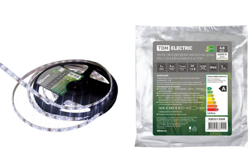 Лента светодиодная 4,8Вт IP65 6000К SMD2835/60 (кратно 5м) ТДМ                                        
