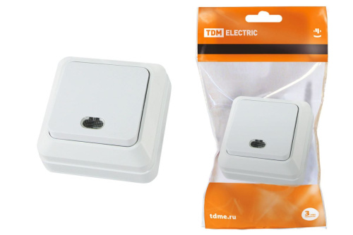 Выключатель о/у Ладога 1кл белый IP20 10А с инд. ТДМ                                        