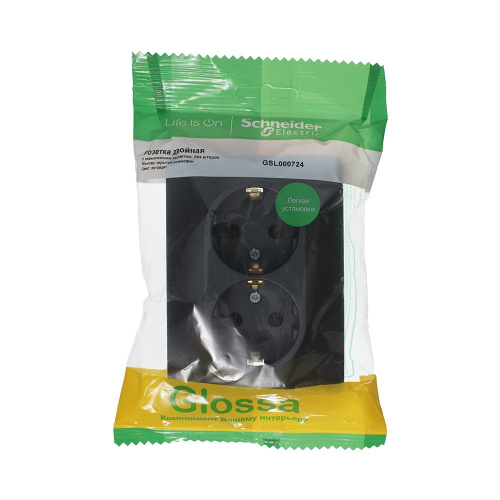 Розетка с/у GLOSSA 2м с/з антрацит  IP20 в с сборе 16А (упак-10шт) SchE                                         фото 4                    