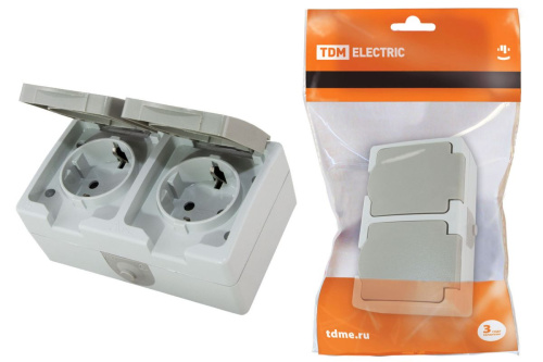 Розетка о/у Вуокса 2м(горизонтальная) с з/к серый IP54 16А ТДМ                                        