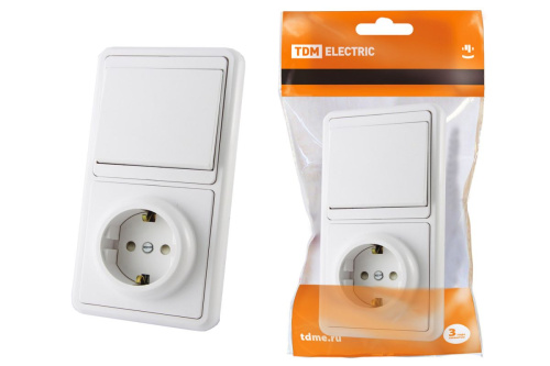 Блок комбинированный БКВР 1-но кл. выкл + розетка 2П+З с з/ш ТДМ                                        