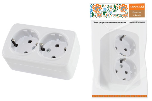 Розетка о/у Дача 2м с з/к белый IP20 16А 250В Народная ТДМ                                        