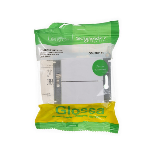Выключатель с/у GLOSSA 2кл белый, механизм IP20 10А (упак-20шт) SchE                                         фото 6                    