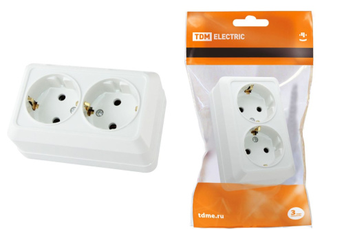 Розетка о/у Ладога 2м с з/к белая IP20 16А ТДМ                                        