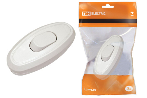 Выключатель на шнур 6А 250В белый ТДМ                                        