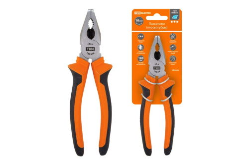Пассатижи (плоскогубцы), с двухкомпонентными рукоятками, CR-V сталь, 180 мм, серия "Алмаз" ТДМ                                        