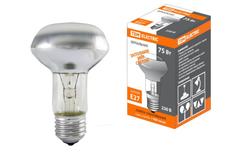 Лампа накаливания зеркальная R63-75 Вт-230 В-Е27 ТДМ                                        