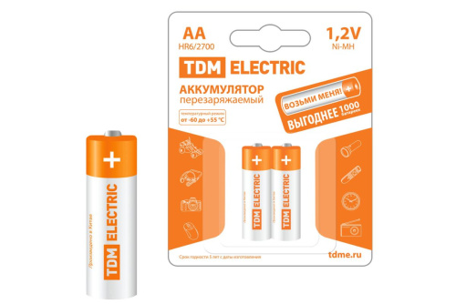 Аккумулятор AA-2700 mAh Ni-MH BP-2 ТДМ                                        