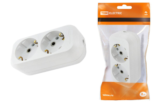 Колодка розеточная 2 гнезда 2П+З 16А 250В белая ТДМ                                        