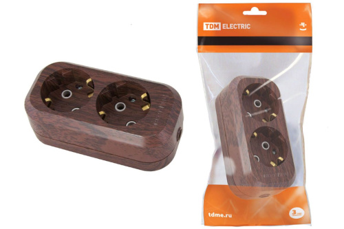 Колодка розеточная 2 гнезда 2П+З 16А 250В "Эко" (бук) ТДМ                                        