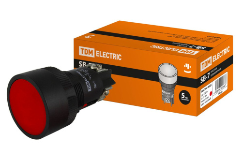 Кнопка SB-7 "Стоп" красный 1р d22мм/230В ТДМ                                        