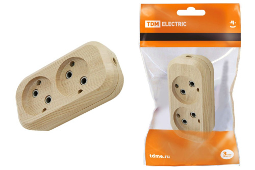 Колодка розеточная 2 гнезда 2П б/з 10А 250В "Эко" (сосна) ТДМ                                        