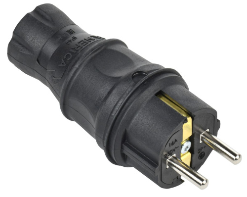 Вилка прямая 16А IP44 каучук черная GENERICA                                        