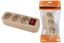 Колодка розеточная 3 гнезда 2П+3 с выключателем16А 250В "Эко" (сосна) ТДМ          