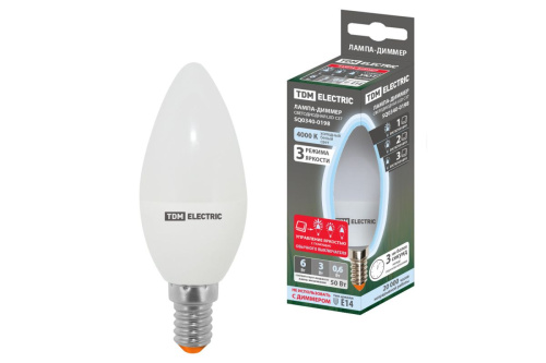 Лампа светодиодная С37-6 Вт-230 В-4000 К–E14 "Лампа-ДИММЕР" ТДМ                                        