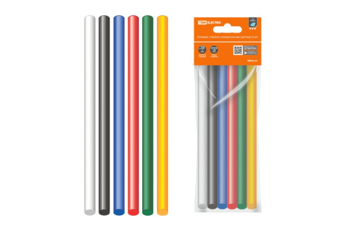 Клеевые стержни универсальные цветные, 11 мм x 100 мм, набор 6 шт, "Алмаз" TDM                                        