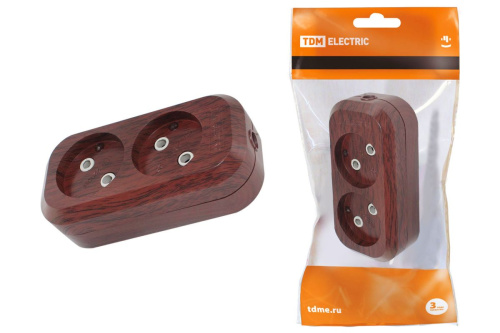 Колодка розеточная 2 гнезда 2П б/з 10А 250В бук ТДМ                                        
