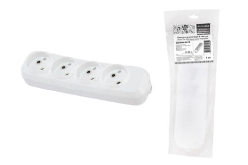 Колодка розеточная 4 гнезда 2П б/з 10А 250В белая серии "Народная" ТДМ                                        