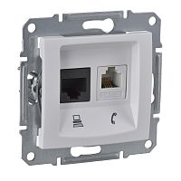 Розетка с/у Sedna RJ11+RJ45 2м белый механизм кат.5Е (телеф.+комп.) (упак-10шт) SchE          
