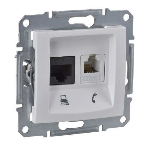 Розетка с/у Sedna RJ11+RJ45 2м белый механизм кат.5Е (телеф.+комп.) (упак-10шт) SchE                                        