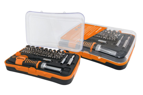 Набор, две отвертки: реверсивная, и тонкая, в комплекте биты и головки, №4, 65 предметов "Алмаз" ТДМ                                        