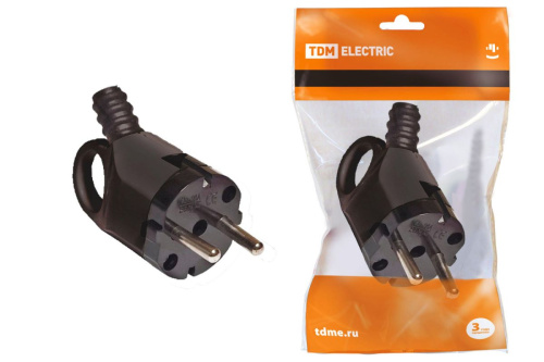 Вилка угловая с ушком 16А 250В с/з черная ТДМ                                        