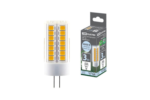 Лампа светодиодная G4-3 Вт-230 В-4000 К, SMD, 16x43 мм ТДМ                                        