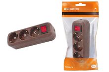 Колодка розеточная 3 гнезда 2П+3 с выключателем16А 250В "Эко" (бук) ТДМ          