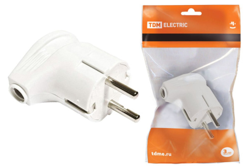 Вилка угловая 16А 250В с/з белая ТДМ                                        