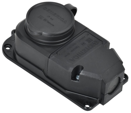 Розетка (колодка) с защитной крышкой 16А IP44 каучук черная GENERICA                                        