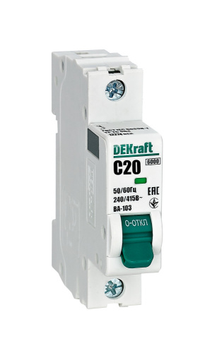 Автоматический выключатель 1п 20А С ВА-103 DEKraft                                        