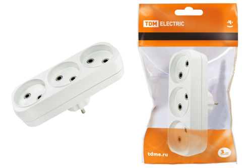 Блок на 3 гнезда 2П б/з плоский 6А 250В ТДМ                                        