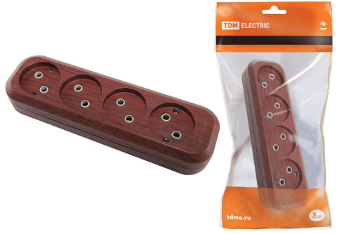 Колодка розеточная 4 гнезда 2П б/з 10А 250В "Эко" (бук) ТДМ                                        