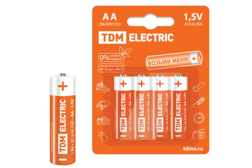 Элементы питания LR6 AA Alkaline 1,5V BP-4 ТДМ                                        