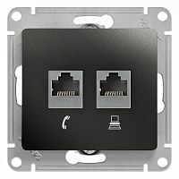 Розетка с/у GLOSSA RJ11+RJ45 2м антрацит механизм кат.5E (телеф.+комп.) (упак-10шт) SchE          