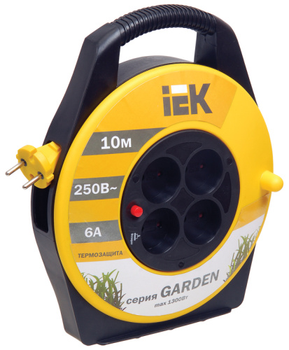 Удлинитель силовой УК10 (IP20 4 места/10м ПВС 2х0,75 пласт. катушка) GARDEN ИЭК                                        