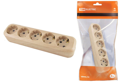 Колодка розеточная 5 гнезд 2П+3 16А 250В "Эко" (сосна) ТДМ                                        