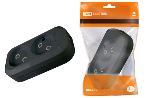 Колодка розеточная 2 гнезда 2П б/з 10А 250В черная ТДМ                                        