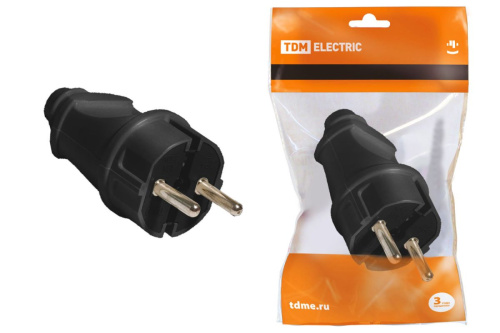 Вилка прямая 16А 250В с/з черная ТДМ                                        