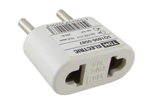 Переходник (тип CEE 7/17 - тип А/F) плоский 10А макс. 250В белый ТДМ                                        