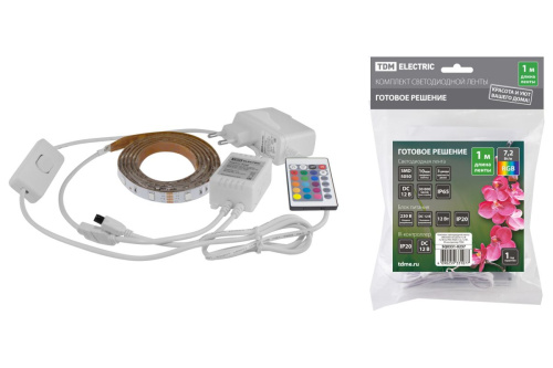 Комплект светодиодной ленты SMD5050-30 LED/м-12 В-7,2 Вт/м-IP65-RGB (1 м), 12 Вт, IR-контроллер ТДМ                                        
